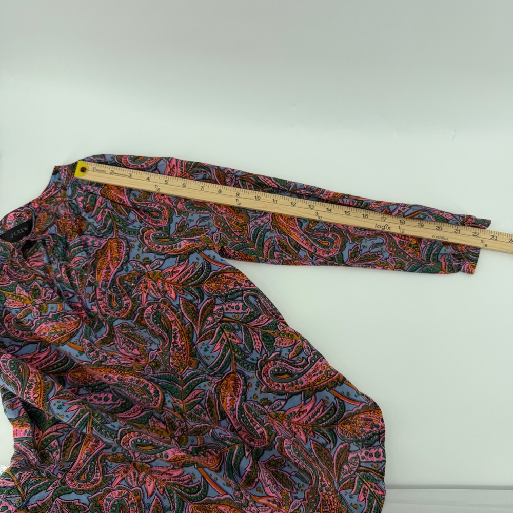 J.Crew Paisley Blouse Womens 0P Petite Pink Blue Split Neck Long Sleeve Top - Picture 10 of 10